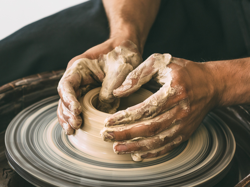 Ceramist at a pottery workshop