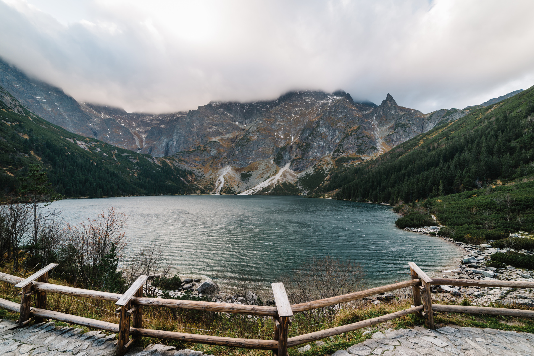 Lake in mountains. Morskie Oko (Sea Eye) Lake is the most popular place in High Tatra Mountains, Poland.