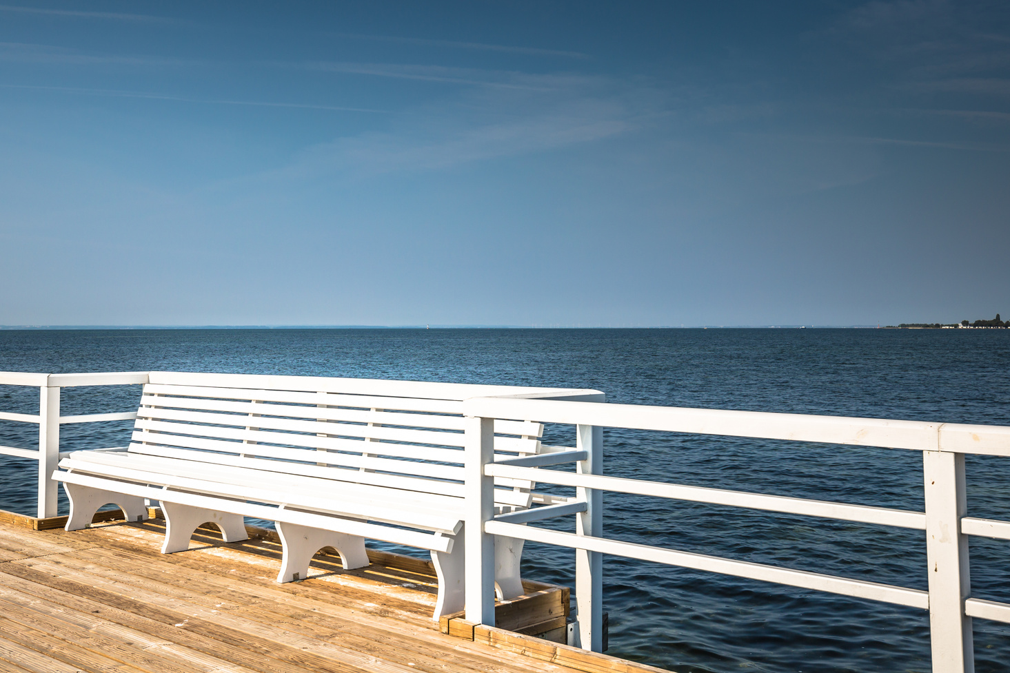 Wooden pier in Jurata town on coast of Baltic Sea, Hel peninsula, Poland