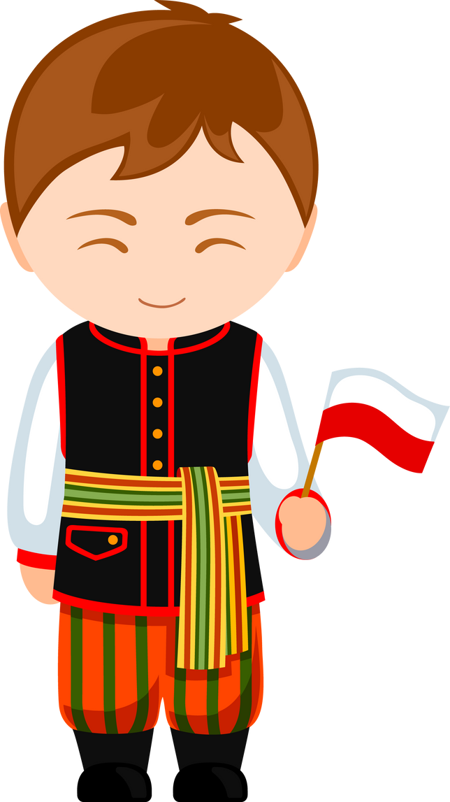 Man in polish national costume with flag.